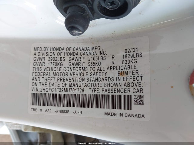 2HGFC1F39MH701728 Honda l15b7