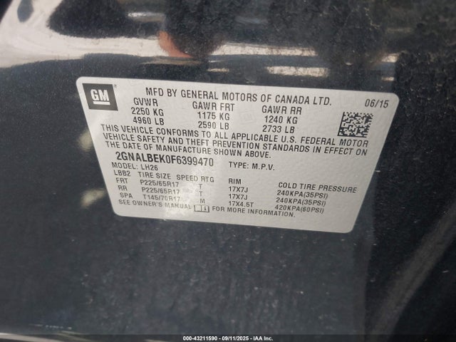 2GNALBEK0F6399470 Chevrolet lea - flex fuel (gas/alc), aluminum, ho,