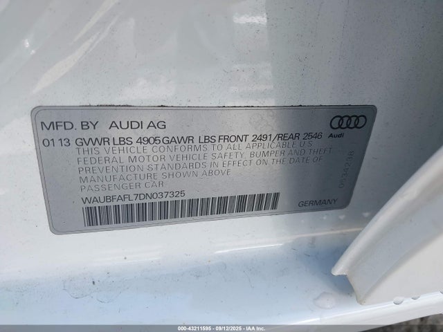 2013 AUDI A4 WAUBFAFL7DN037325 Photo 8