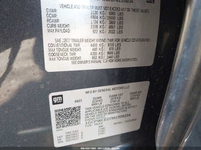 Chevrolet l84 2021 1GCPWCED7MZ309234 Image 9