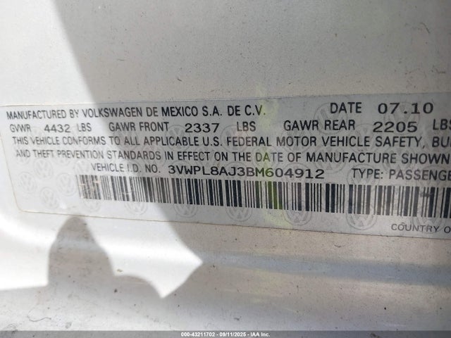 Aukcja sprzedaży 2011 Volkswagen Jetta Sportwagen 2.0l Tdi, vin: 3VWPL8AJ3BM604912, numer aukcji: 43211702