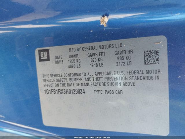 2017 CHEVROLET CAMARO 1G1FB1RX3H0129834 Photo 8