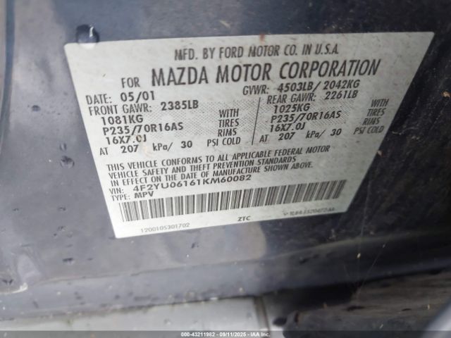2001 MAZDA TRIBUTE 4F2YU06161KM60082 Photo 8