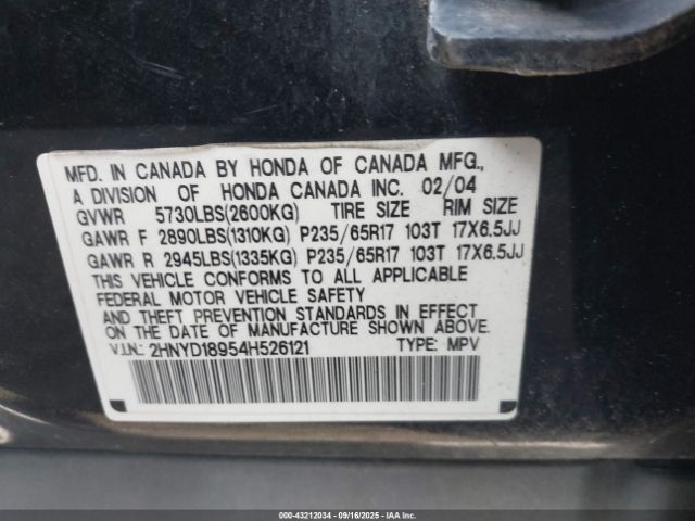 2004 ACURA MDX 2HNYD18954H526121 Photo 8