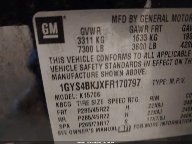 2015 CADILLAC ESCALADE 1GYS4BKJXFR170797 Photo 8