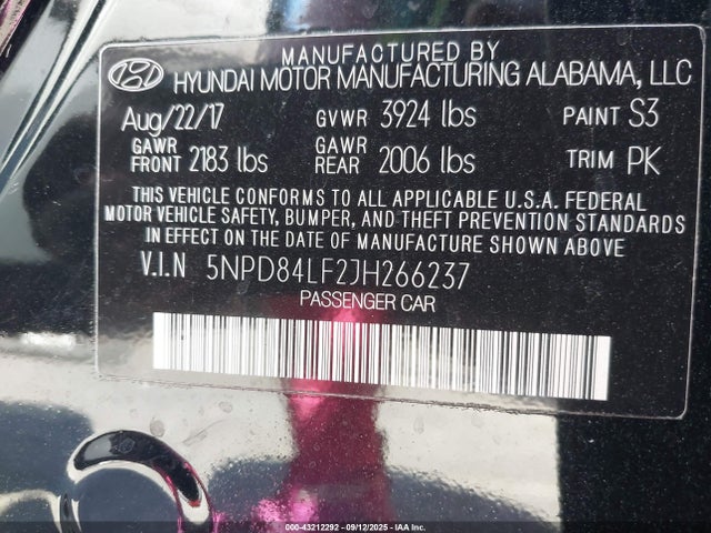 5NPD84LF2JH266237 Hyundai mpi nu