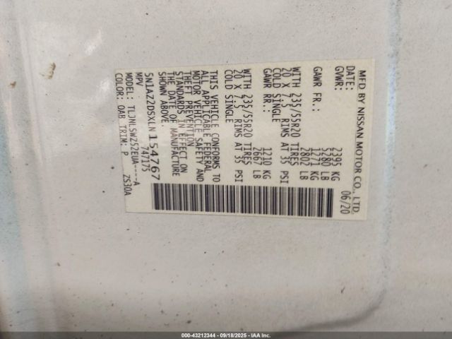 2020 NISSAN MURANO 5N1AZ2DSXLN154767 Photo 8