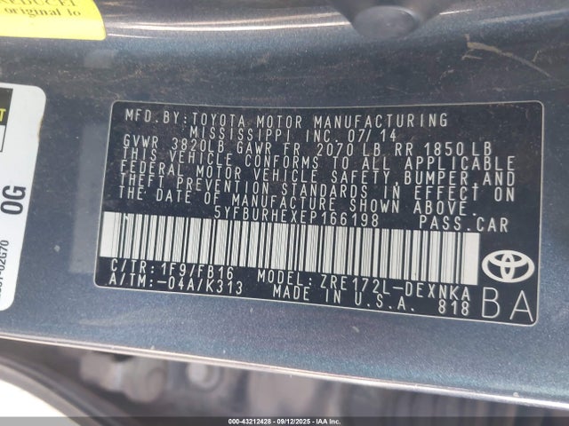 Toyota 2zr-fe 2014 5YFBURHEXEP166198 Image 9