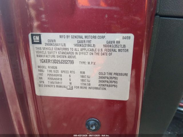 2009 GMC ACADIA 1GKER13D29J202799 Photo 8