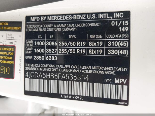 2015 MERCEDES-BENZ ML 350 4JGDA5HB6FA536354 Photo 8