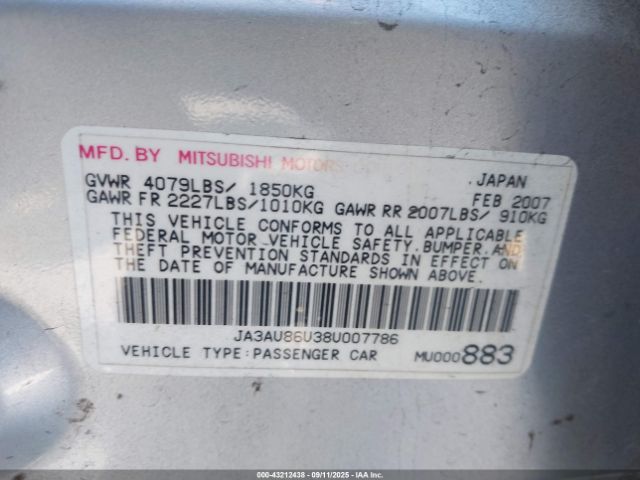 2008 MITSUBISHI LANCER JA3AU86U38U007786 Photo 8