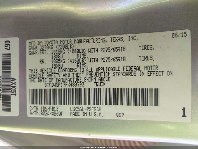 5TFDW5F17FX480793 Toyota 3ur-fe