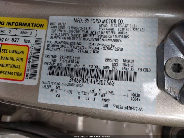 2017 FORD FUSION HYBRID 3FA6P0RU4HR301562 Photo 8