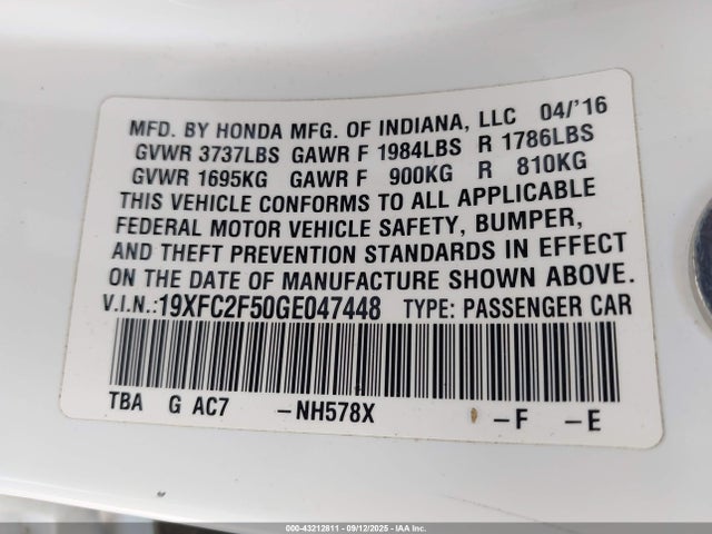 Honda k20c2 2016 19XFC2F50GE047448 Image 9