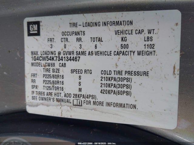 Продаж на аукціоні авто 2003 Buick Park Avenue, vin: 1G4CW54K734134467, номер лоту: 43212890