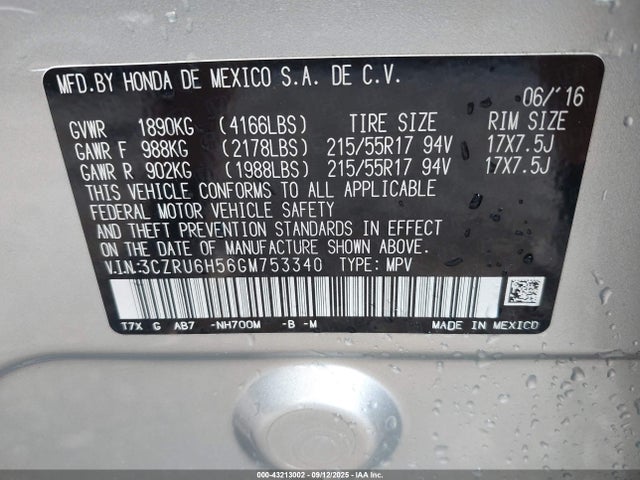 3CZRU6H56GM753340 Honda r18z9