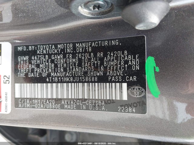4T1B11HK8JU158688 Toyota CAMRY SE