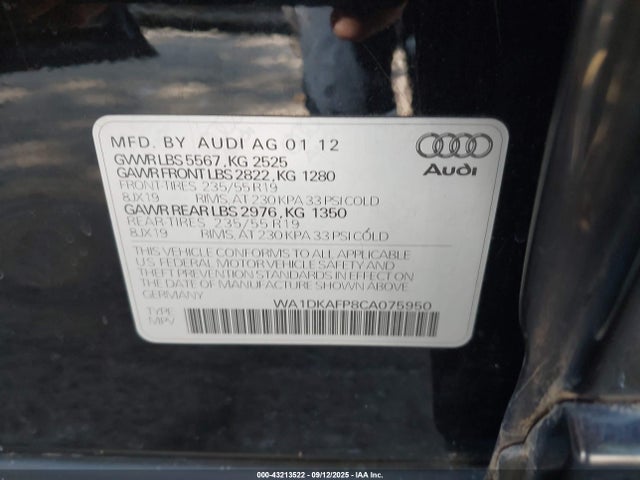 2012 AUDI Q5 WA1DKAFP8CA075950 Photo 8