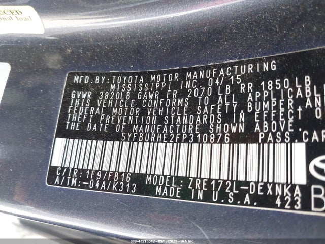 Toyota 2zr-fe 2015 5YFBURHE2FP310876 Image 9