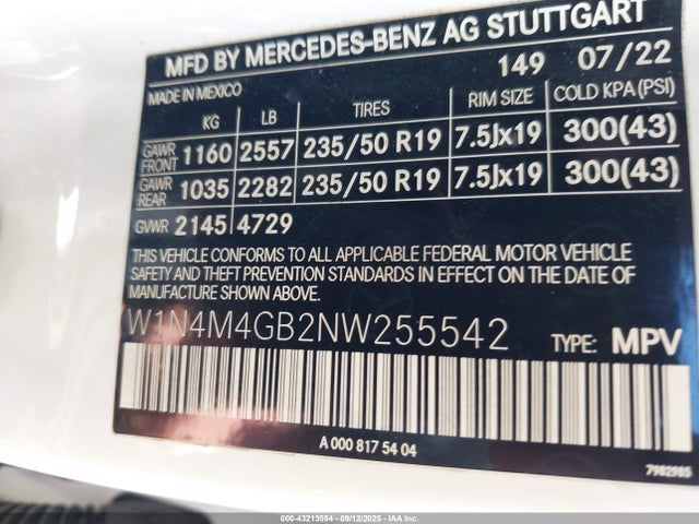 W1N4M4GB2NW255542 Mercedes-Benz m260