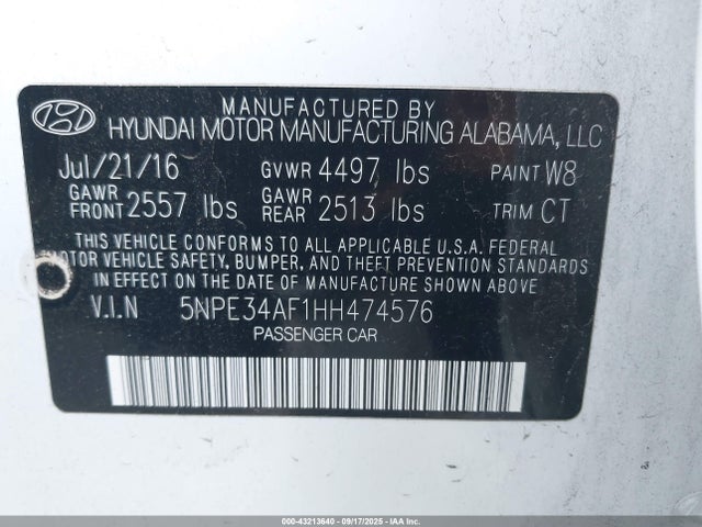 Hyundai 2017 2017 5NPE34AF1HH474576 Image 9