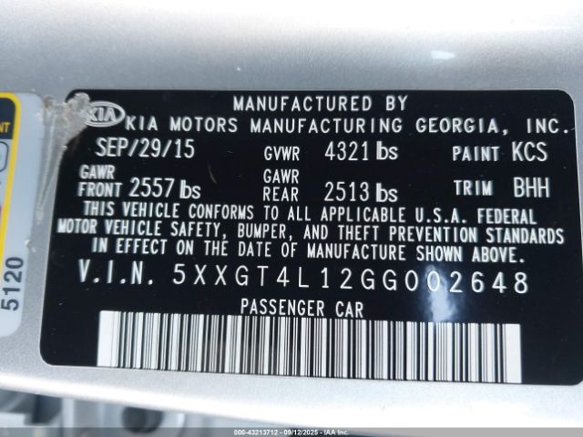 2016 KIA OPTIMA 5XXGT4L12GG002648 Photo 8