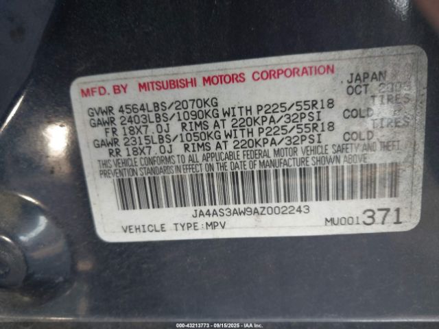 2010 MITSUBISHI OUTLANDER JA4AS3AW9AZ002243 Photo 8