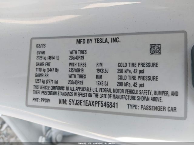2023 TESLA MODEL 3 5YJ3E1EAXPF546841 Photo 8
