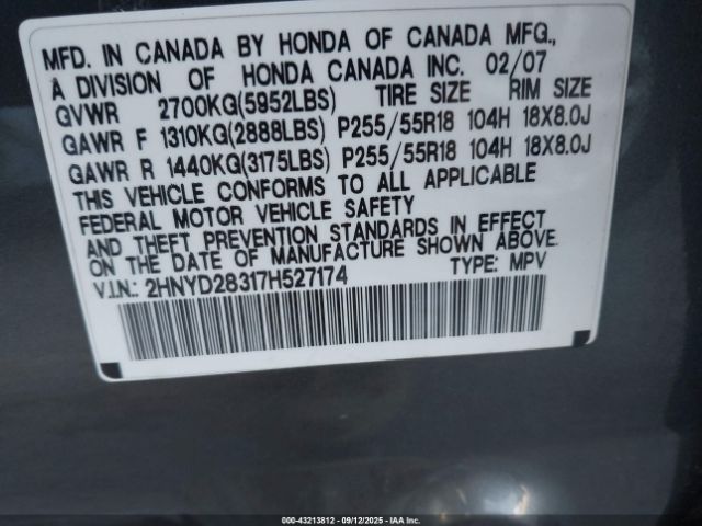 2007 ACURA MDX 2HNYD28317H527174 Photo 8