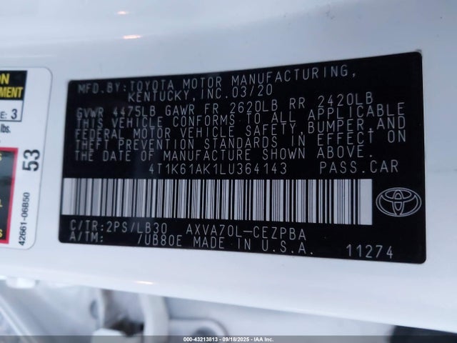 4T1K61AK1LU364143 Toyota a25a-fks