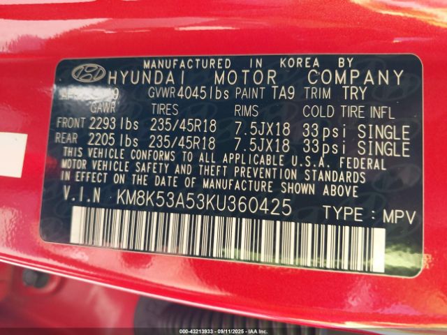 2019 HYUNDAI KONA KM8K53A53KU360425 Photo 8