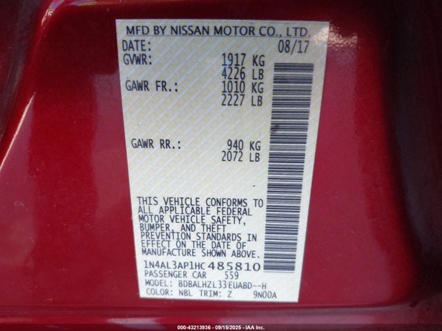 Nissan Altima 2017 1N4AL3AP1HC485810 Image 9