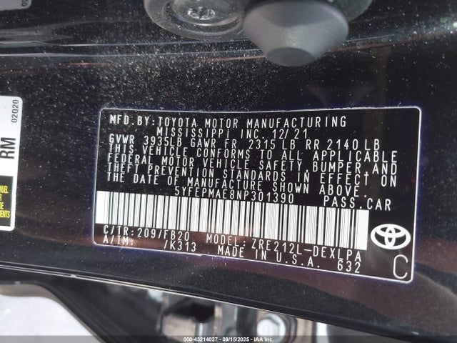 5YFEPMAE8NP301390 Toyota 2zr-fae