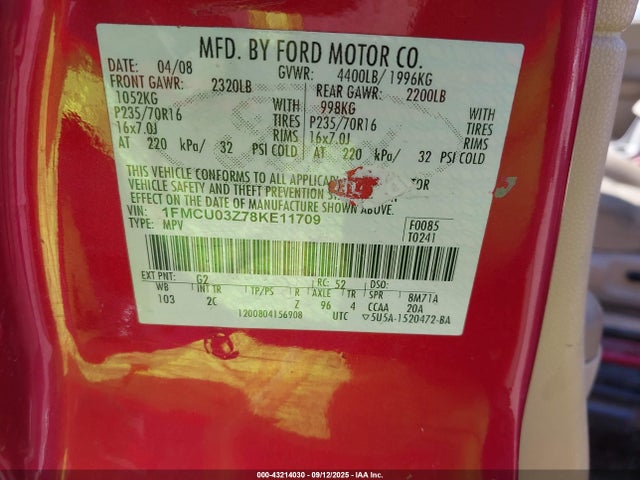 2008 FORD ESCAPE 1FMCU03Z78KE11709 Photo 8