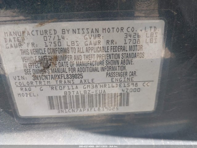 3N1CN7APXFL839025 Nissan Versa