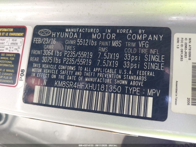 Hyundai gdi lambda ii 2017 KM8SR4HFXHU181350 Image 9