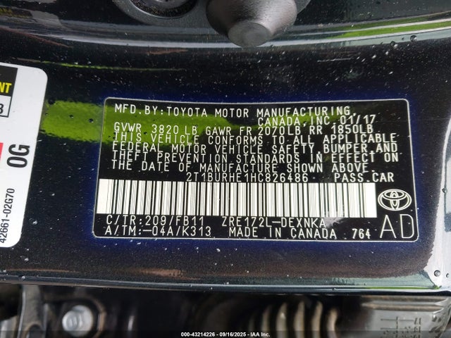 2017 TOYOTA COROLLA 2T1BURHE1HC826486 Photo 8