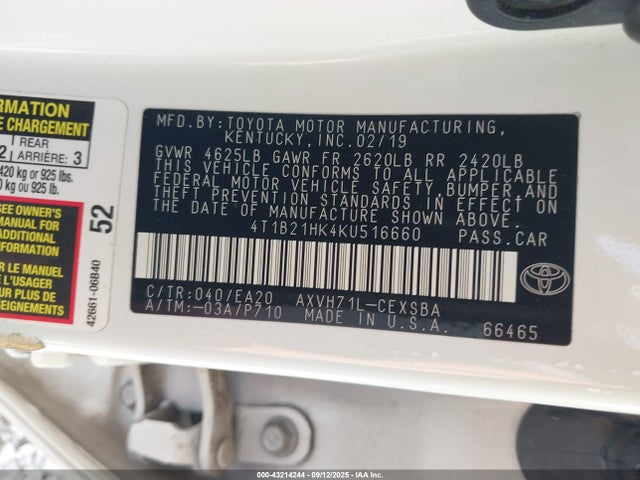 2019 TOYOTA CAMRY HYBRID 4T1B21HK4KU516660 Photo 8