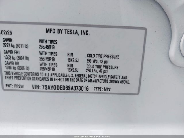 2025 TESLA MODEL Y 7SAYGDED6SA373016 Photo 8