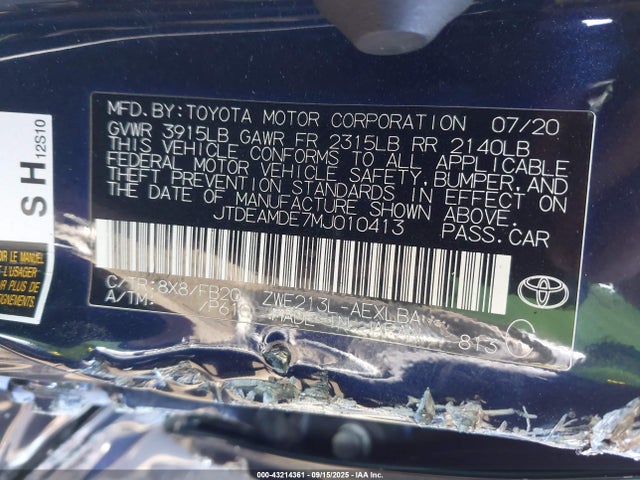 Toyota 2zr-fxe, 1nm 2021 JTDEAMDE7MJ010413 Image 9