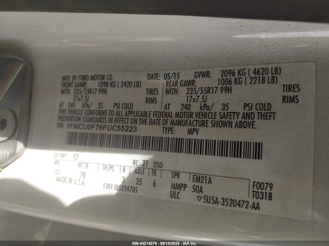 1FMCU0F76FUC55223 Ford Escape