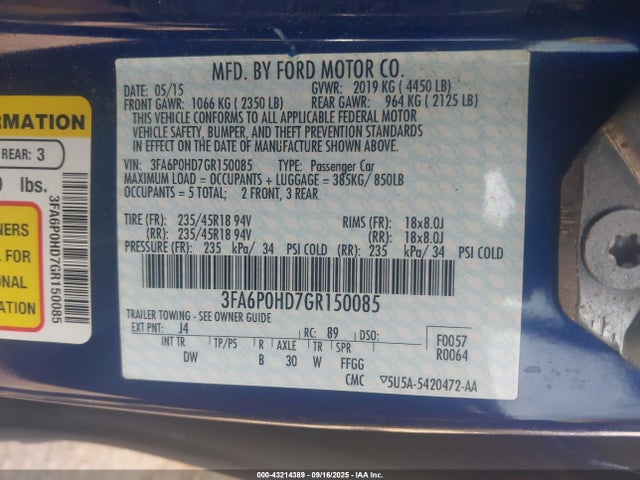 3FA6P0HD7GR150085 Ford 2016