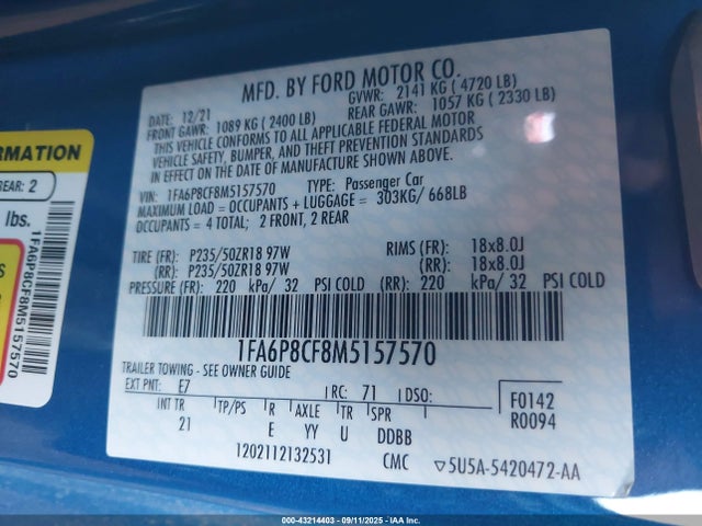 Ford tivct 2021 1FA6P8CF8M5157570 Image 9