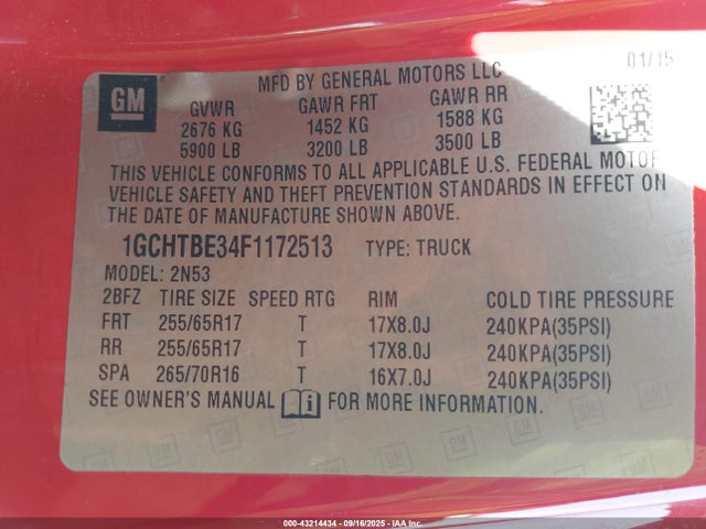 Продажа на аукционе авто 2015 Chevrolet Colorado Lt, vin: 1GCHTBE34F1172513, номер лота: 43214434