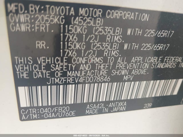 JTMZFREV4FD078846 Toyota 2ar-fe