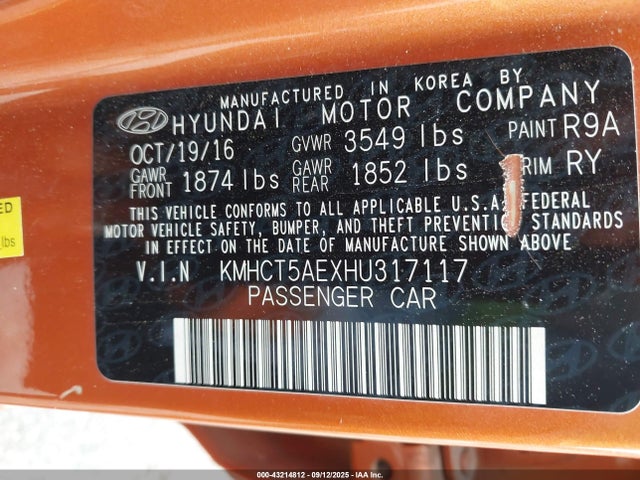 KMHCT5AEXHU317117 Hyundai 2017