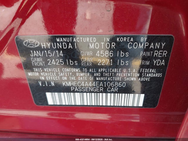 Hyundai Sonata 2014 KMHEC4A44EA106860 Image 9