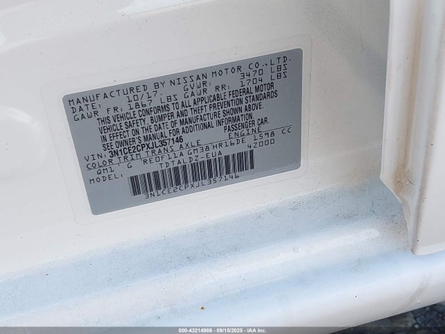 2018 Nissan Versa Note Sv მანქანა იყიდება აუქციონზე, vin: 3N1CE2CPXJL357146, აუქციონის ნომერი: 43214986