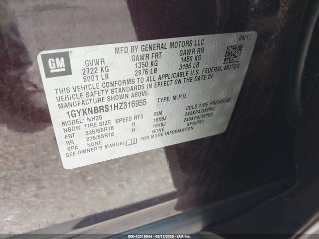 2017 CADILLAC XT5 1GYKNBRS1HZ316955 Photo 8