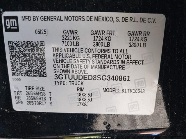 3GTUUDED8SG340861 GMC l84